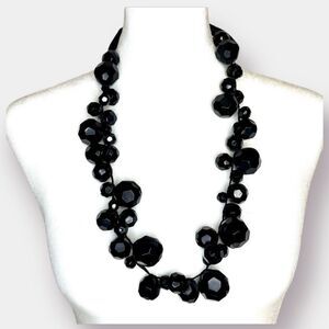 Black Cluster Beads on a Ribbon Tie Rondelle